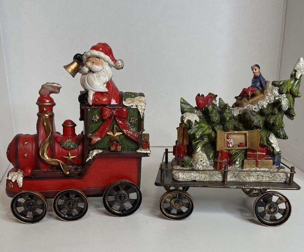 Vintage SANTA CLAUS Ring Salvation Army Bell Locomotive Engineer Train (2 Cars)